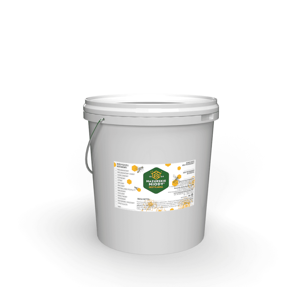 Miód spadź iglasta (hurtownia – słoiki, wiadra, beczki) Miody z Polski i Europy Wiadro 20 kg
